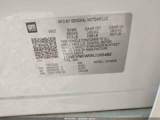 1GNEVNKW0NJ169482 Chevrolet lfy