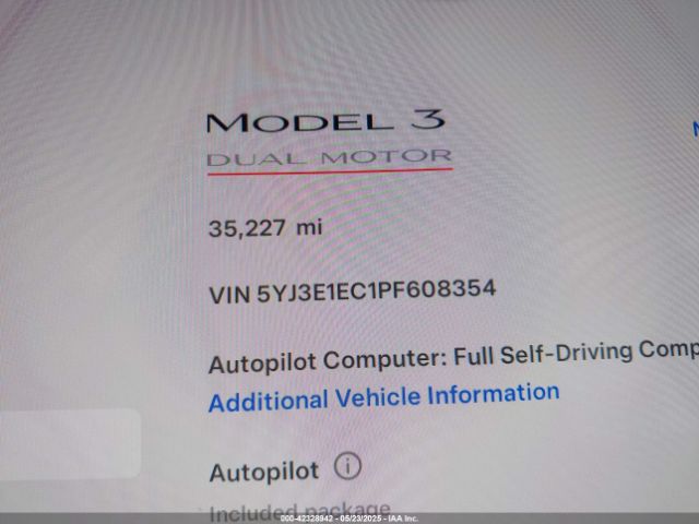 5YJ3E1EC1PF608354 Tesla Model 3 Performance Dual Motor All-wheel Drive