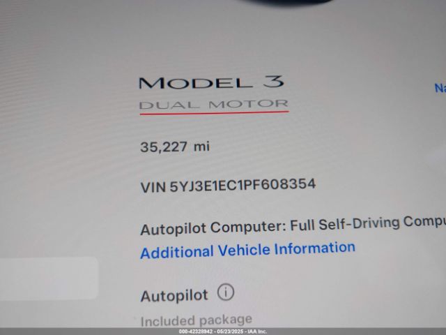5YJ3E1EC1PF608354 Tesla Model 3 Performance Dual Motor All-wheel Drive
