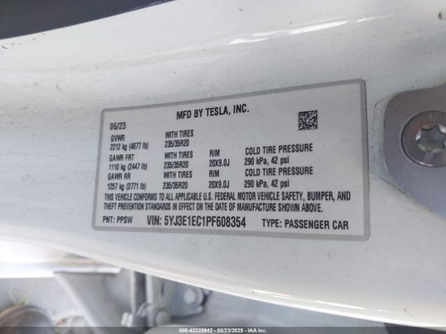 5YJ3E1EC1PF608354 Tesla Model 3 Performance Dual Motor All-wheel Drive