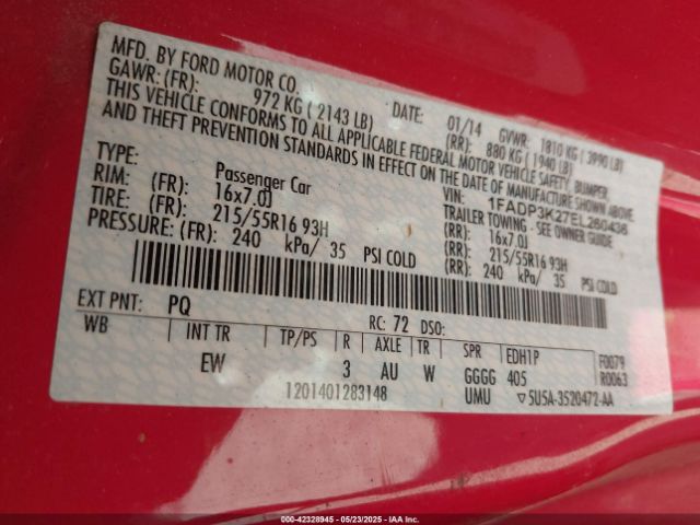 1FADP3K27EL260436 Ford FOCUS SE