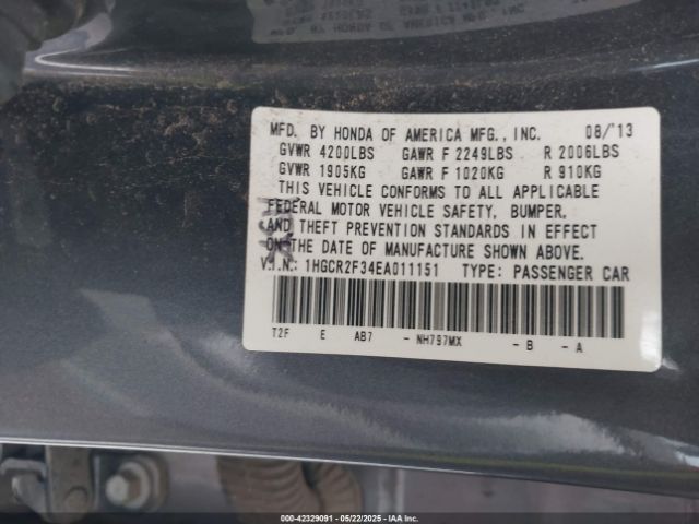 1HGCR2F34EA011151 Honda k24w1