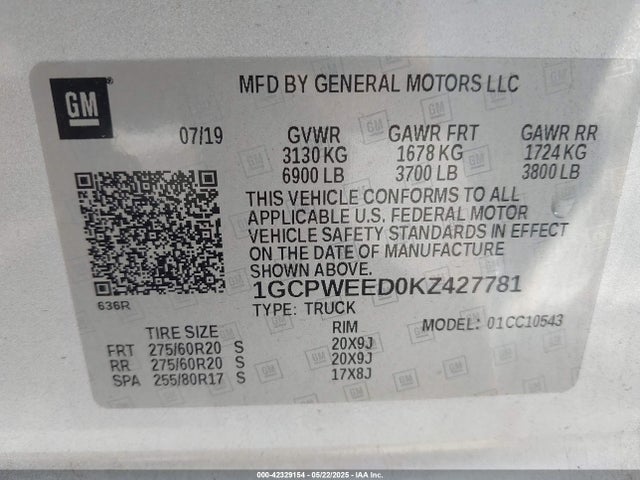 1GCPWEED0KZ427781 Chevrolet Silverado 1500 Ltz