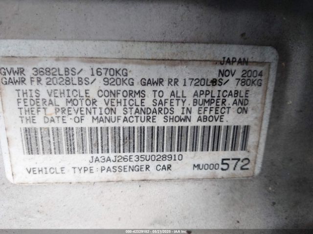 2005 MITSUBISHI LANCER JA3AJ26E35U028910 Photo 8