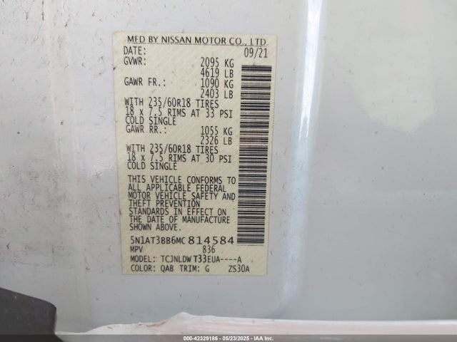 5N1AT3BB6MC814584 Nissan Rogue Sv Intelligent Awd