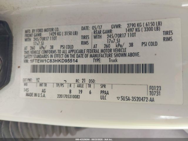 1FTEW1C83HKD95514 Ford F-150 Xl