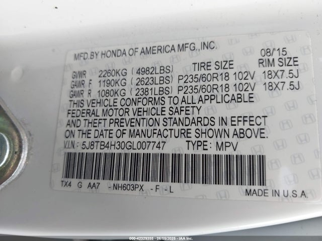 Acura Rdx Acurawatch Plus Package 2016 5J8TB4H30GL007747 Image 9
