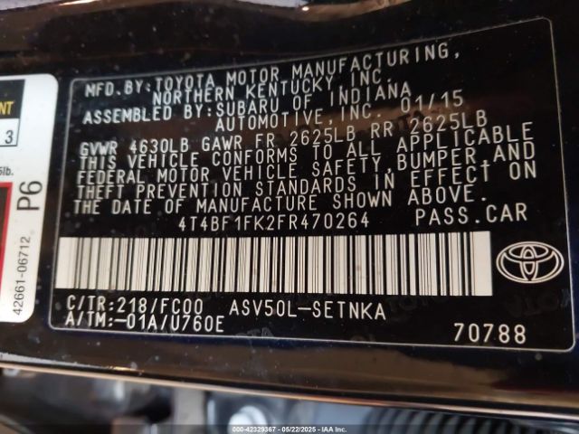 4T4BF1FK2FR470264 Toyota CAMRY LE