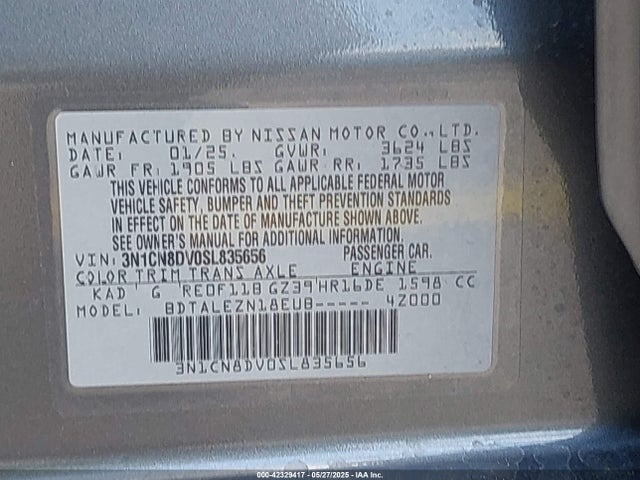 Nissan Versa 1.6 S 2025 3N1CN8DV0SL835656 Image 9