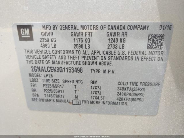 2GNALCEK3G1153498 Chevrolet EQUINOX LT