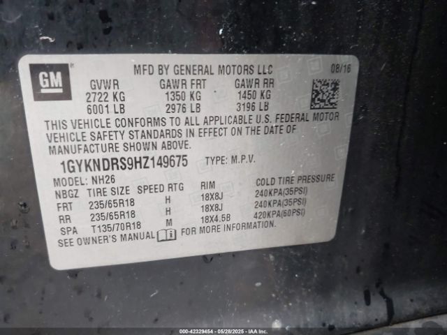2017 CADILLAC XT5 1GYKNDRS9HZ149675 Photo 8