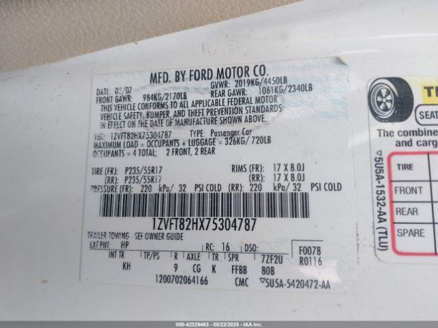2007 FORD MUSTANG 1ZVFT82HX75304787 Photo 8