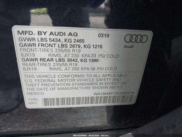 2019 AUDI Q5 WA1BNAFY2K2080576 Photo 8