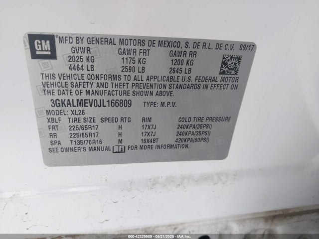3GKALMEV0JL166809 GMC Terrain Sle