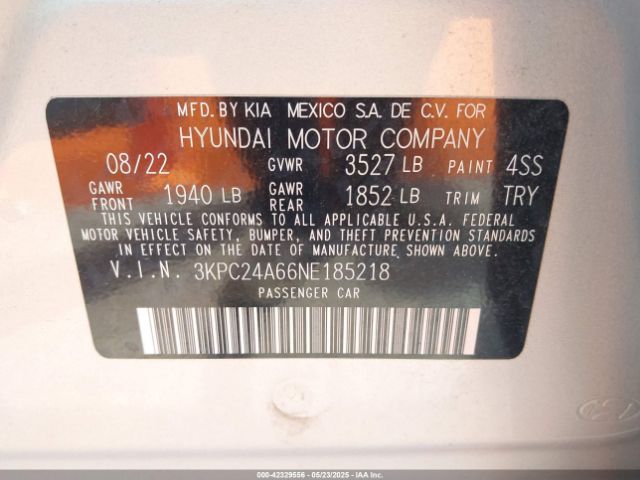 3KPC24A66NE185218 Hyundai ACCENT SE