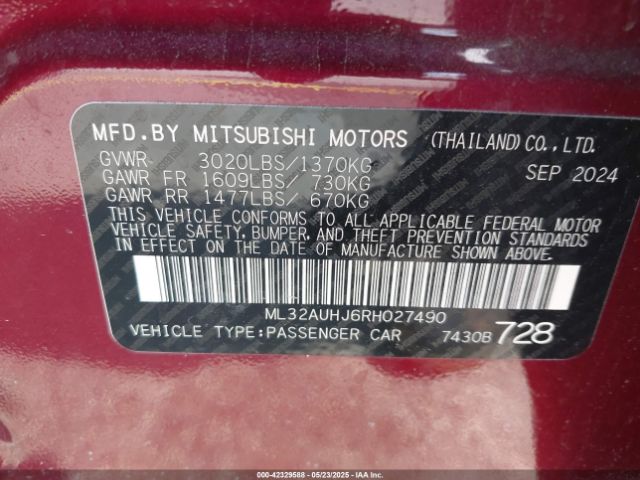ML32AUHJ6RH027490 Mitsubishi Mirage Es/le