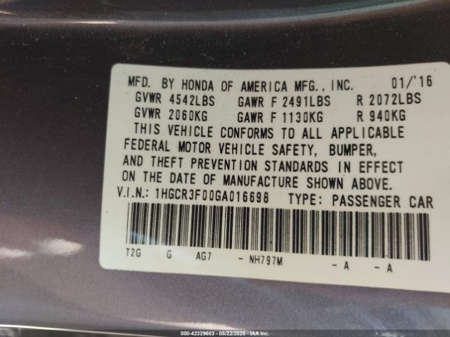 1HGCR3F00GA016698 Honda Accord Ex-l