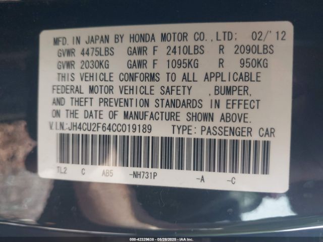 2012 ACURA TSX JH4CU2F64CC019189 Photo 8