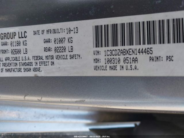 1C3CDZABXEN144465 Dodge AVENGER SE