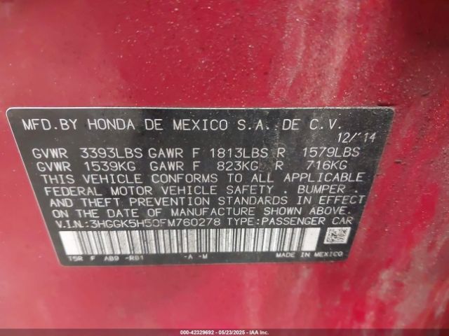 3HGGK5H50FM760278 Honda FIT LX