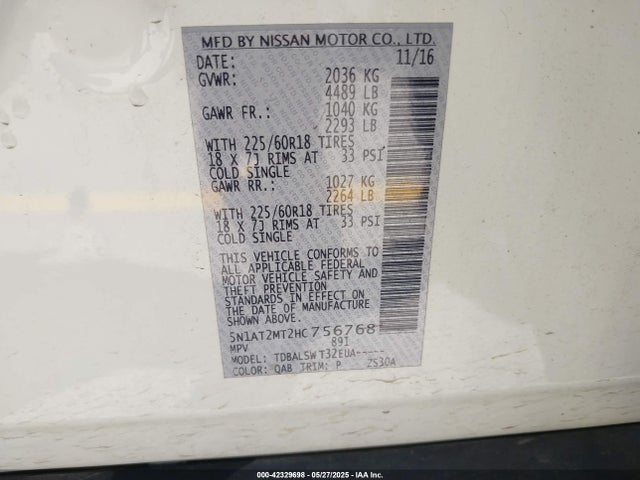 Nissan 2017 2017 5N1AT2MT2HC756768 Image 9