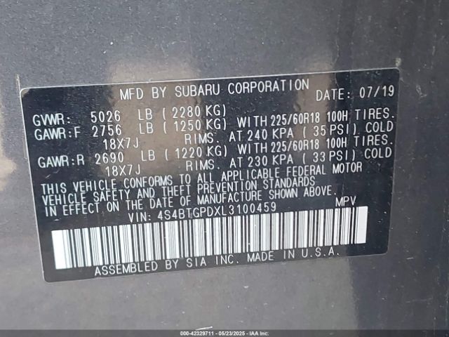 2020 SUBARU OUTBACK 4S4BTGPDXL3100459 Photo 8