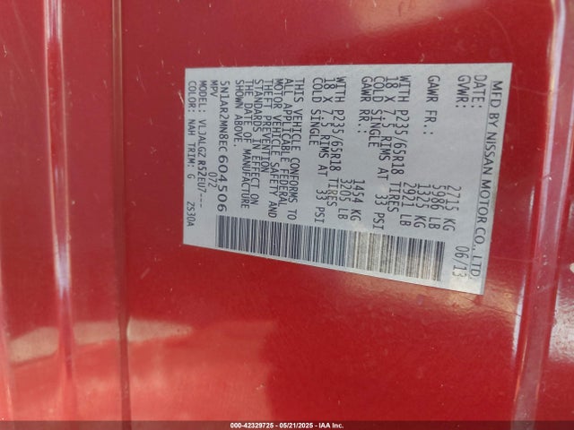 5N1AR2MN8EC604506 Nissan Pathfinder Sl