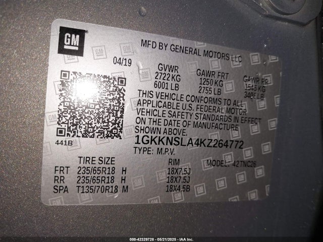 1GKKNSLA4KZ264772 GMC Acadia Sle-2