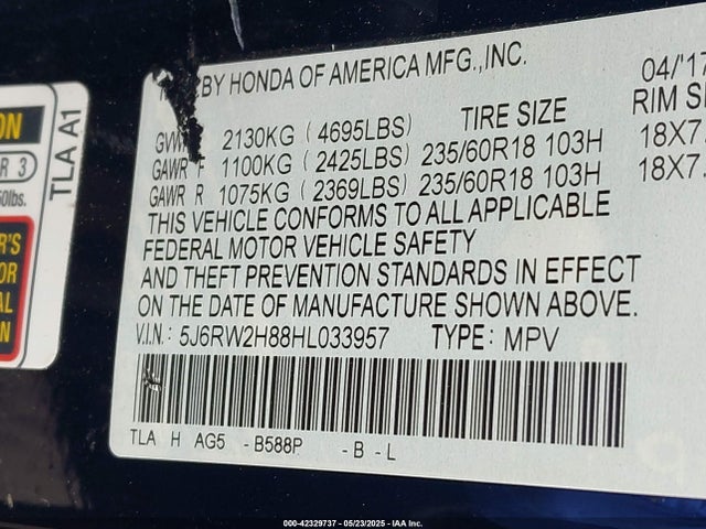 5J6RW2H88HL033957 Honda l15be