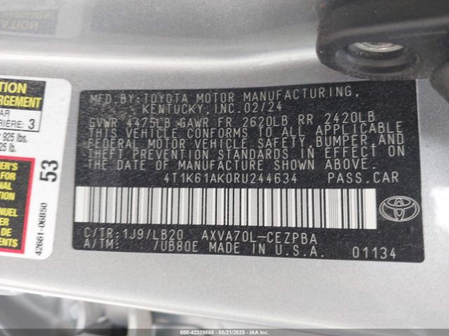 4T1K61AK0RU244634 Toyota CAMRY XSE