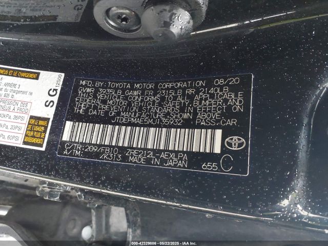 JTDEPMAE5MJ135932 Toyota COROLLA LE