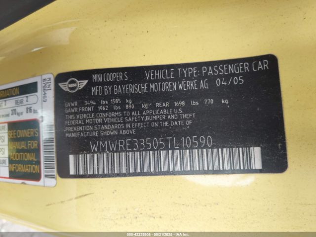 2005 MINI COOPER S WMWRE33505TL10590 Photo 8