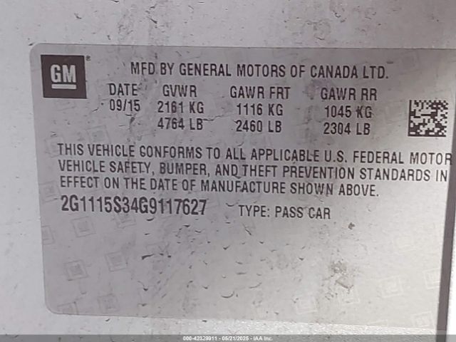 2G1115S34G9117627 Chevrolet Impala 2lt