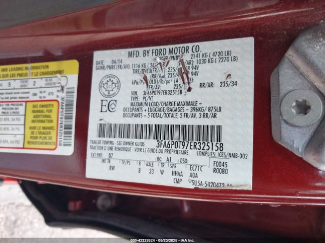 3FA6P0T97ER325158 Ford FUSION SE