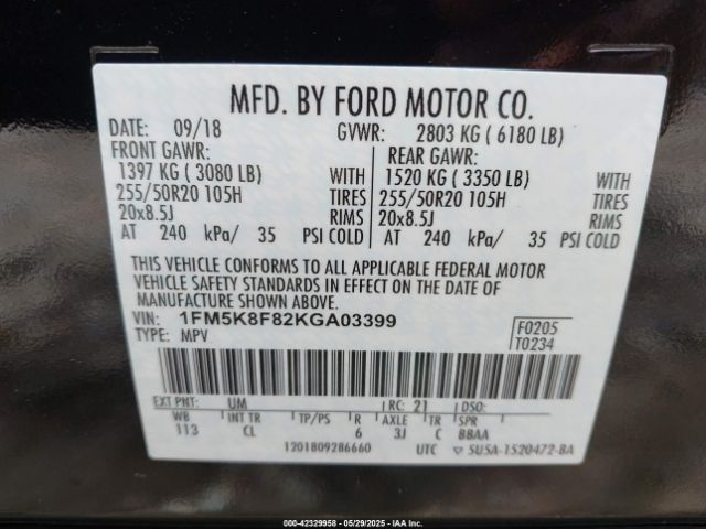 1FM5K8F82KGA03399 Ford Explorer Limited