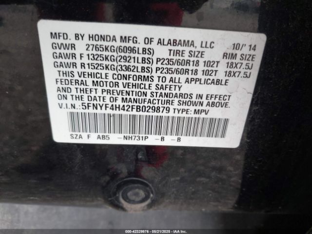 5FNYF4H42FB029879 Honda Pilot Ex