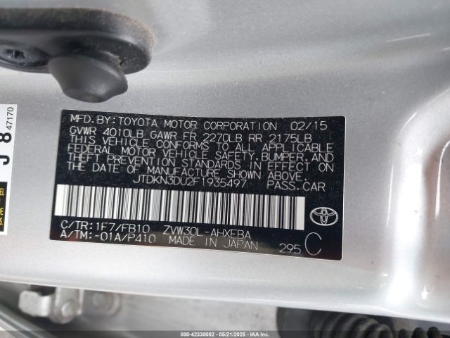 JTDKN3DU2F1935497 Toyota Prius Five/four/persona Series Special Edition/three/two