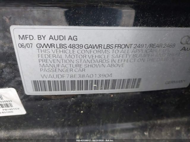 2008 AUDI A4 WAUDF78E38A013904 Photo 8