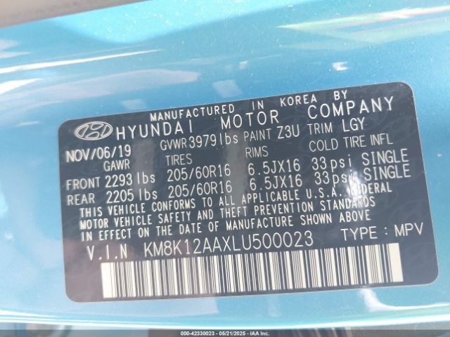 2020 HYUNDAI KONA KM8K12AAXLU500023 Photo 8