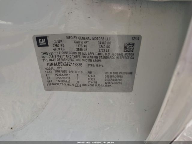 1GNALBEK6FZ118826 Chevrolet EQUINOX 1LT