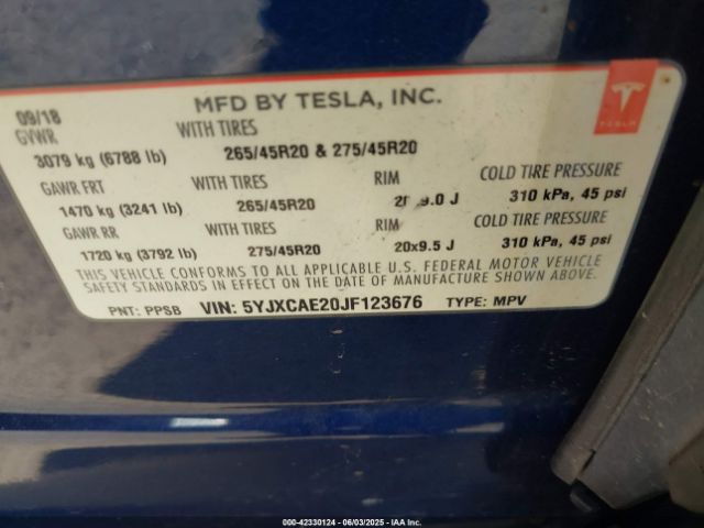 5YJXCAE20JF123676 Tesla MODEL X