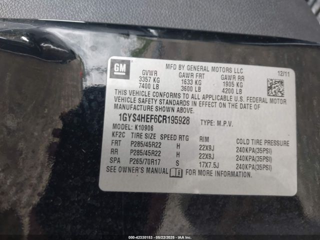 2012 CADILLAC ESCALADE ESV 1GYS4HEF6CR195928 Photo 8