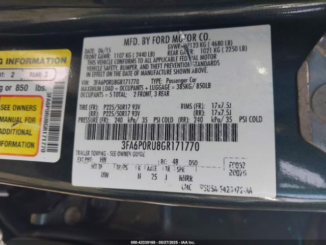 3FA6P0RU8GR171770 Ford Fusion Hybrid Titanium