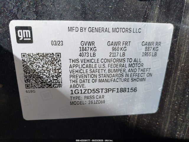1G1ZD5ST3PF188156 Chevrolet Malibu Fwd 1lt
