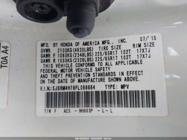 5J6RM4H78FL098684 Honda Cr-v Ex-l