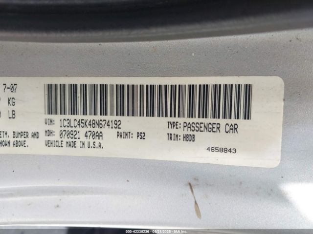 2008 CHRYSLER SEBRING 1C3LC45K48N674192 Photo 8