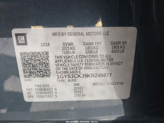 1GYS3CKJ5KR249877 Cadillac Escalade Premium Luxury
