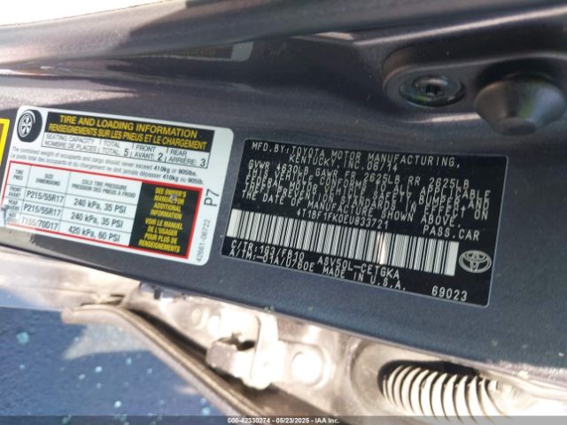 4T1BF1FK0EU833721 Toyota Camry L/le/se/se Sport/xle