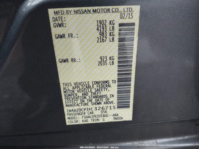 Nissan LEAF SV 2015 1N4AZ0CP3FC326715 Image 9