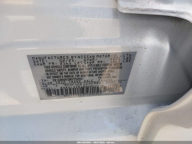 3N1AB8DV3MY250561 Nissan 2021